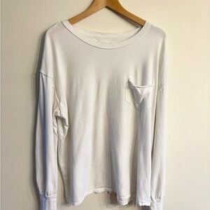 Free People White Long Sleeve Pocket Tee